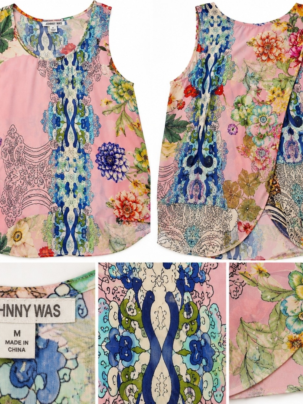 Johnny Was Pink Floral BOHO Sleeveless Top